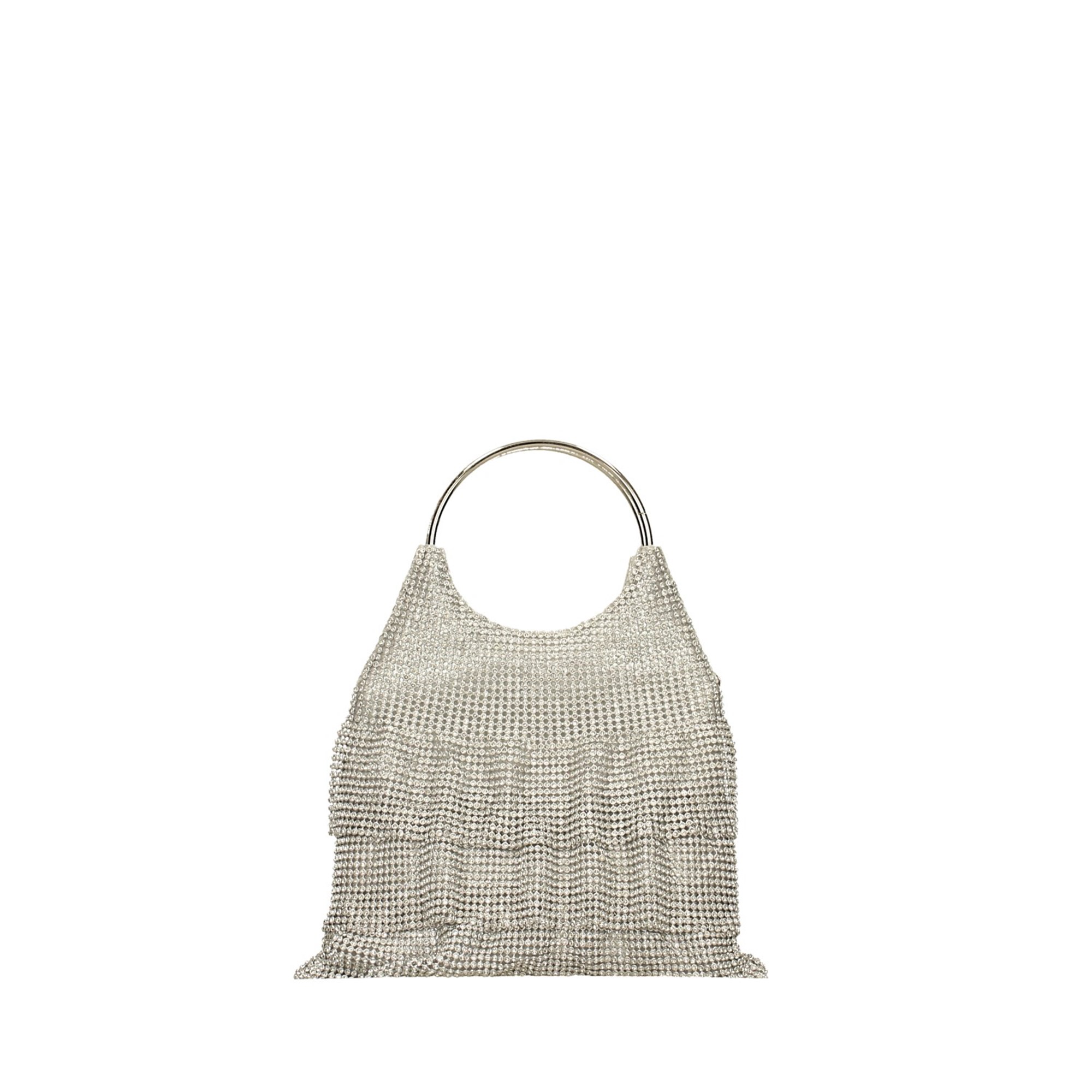 please shop online Borsa argentata Fringe Bag con strass pendenti